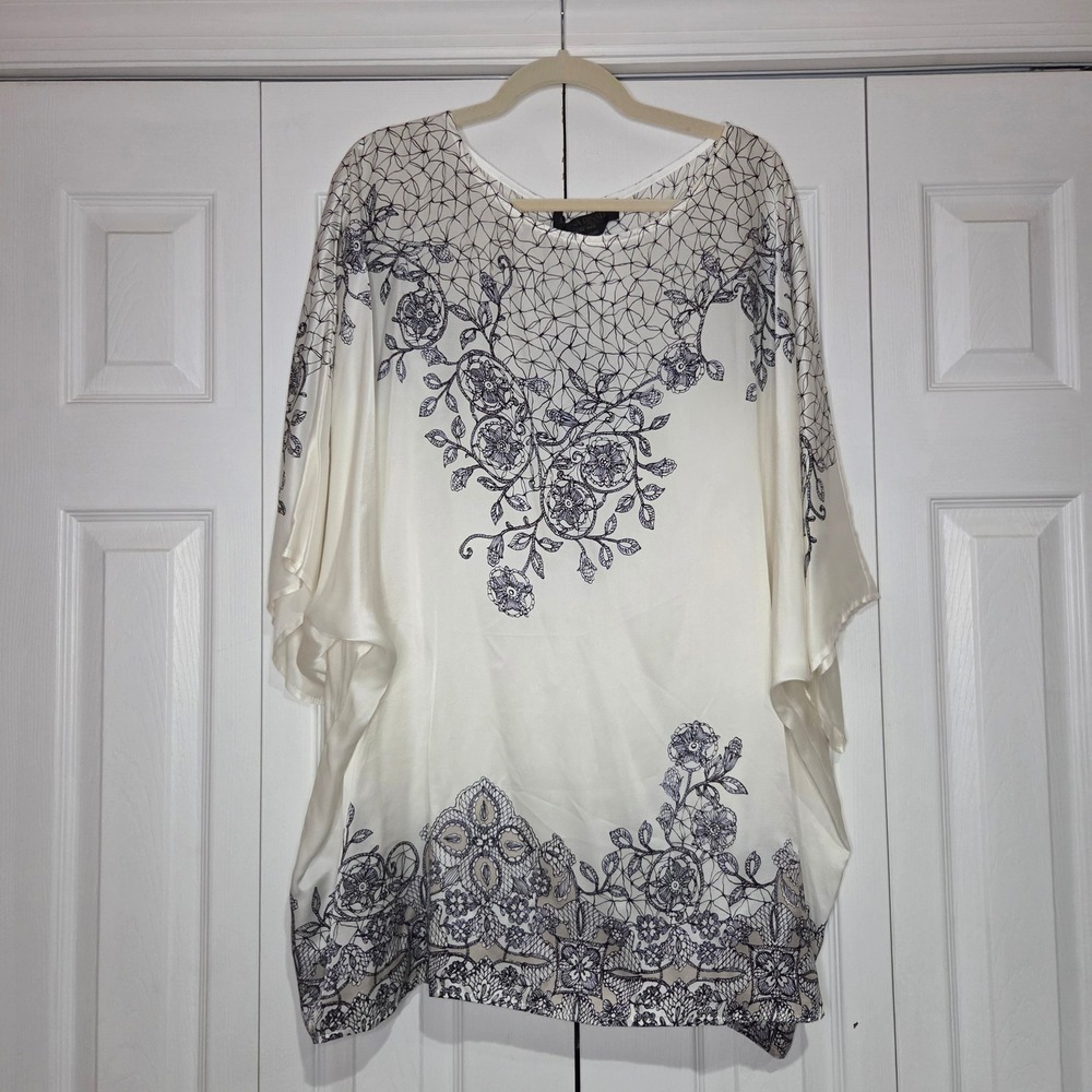 Marina Rinaldi Fiorente Blouse 22W Cream NWT Silk dolman Sleeve $835
